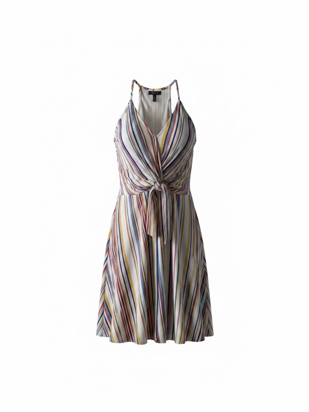 Striped Tie-Front Spaghetti Strap Dress - Multi